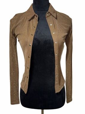 NWT Princess Polly Brown Sparkle Snap-Front Shirt Jacket